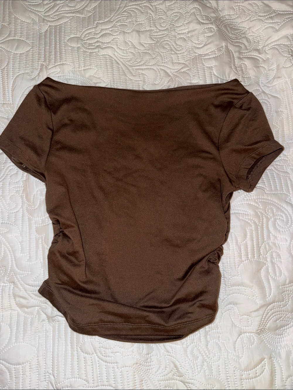 Blink Women's Brown Off-Shoulder Short Sleeve Crop Top